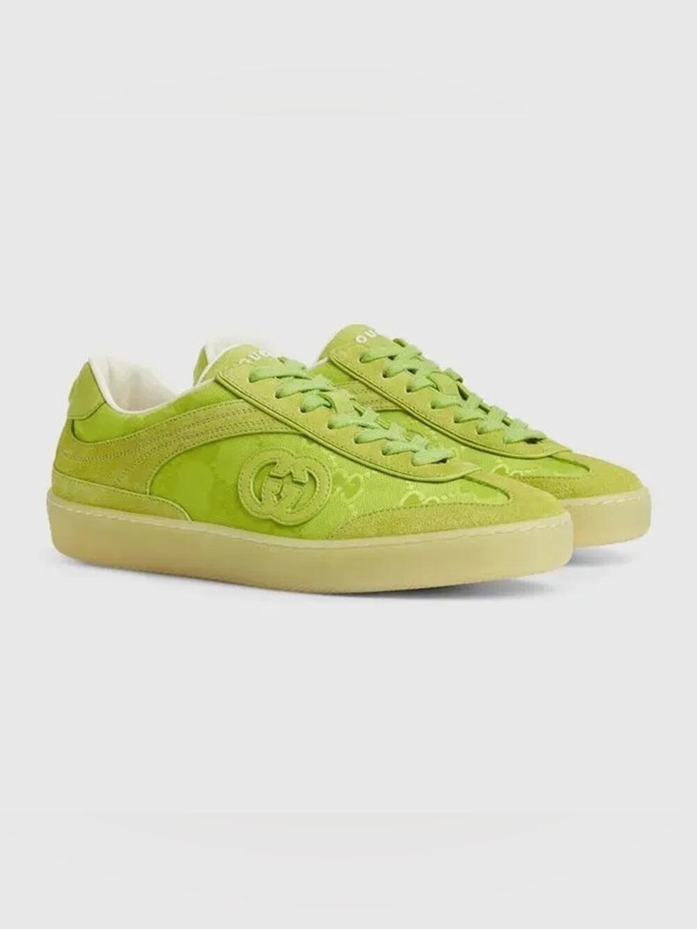 Gucci women’s Neon Lime Low-Top Suede & Canvas Sneakers 36.5